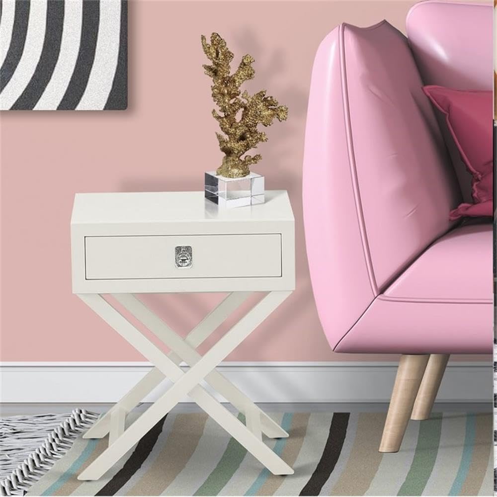 East West Furniture Hane05 Hamilton Square Night Stand End Table With Drawer, White Finish